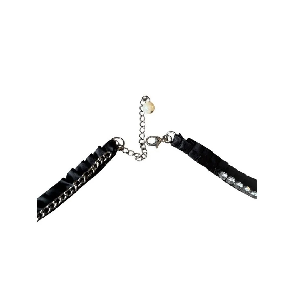 Y2k Vintage grossgrain ribbon belt black with pearl chain rhinestones
